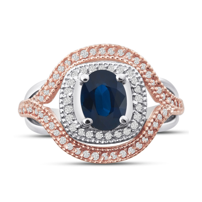 1 Carat Oval Shape Sapphire & Diamond Ring in 14K White & Rose Gold, G/H Color by SuperJeweler