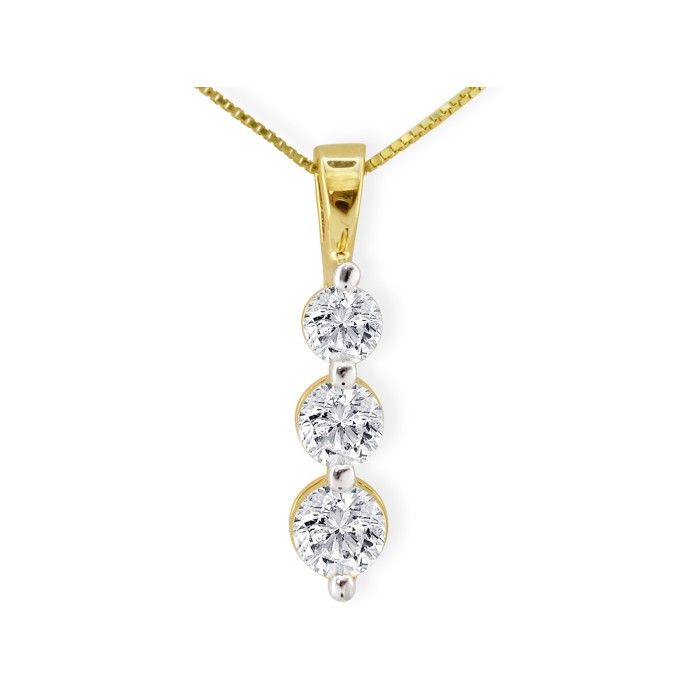 Beautiful 1/2 Carat Three Diamond Drop Diamond Pendant Necklace In 14k Yellow Gold, J/K, 18 Inch Chain By Hansa