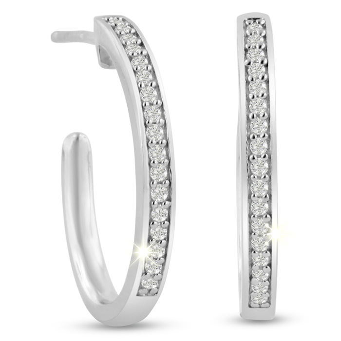 1/4 Carat Diamond Hoop Earrings in Sterling Silver, Friction Backs,  by SuperJeweler