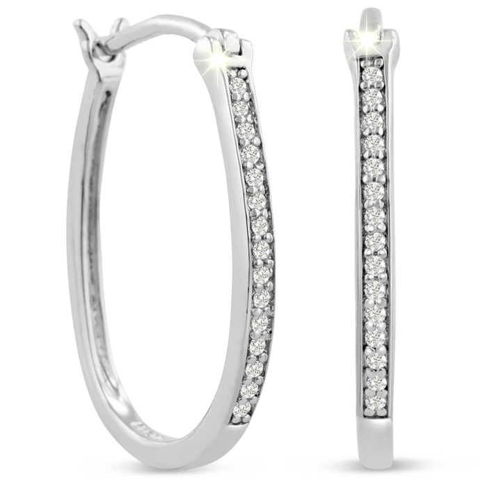 1/4 Carat Oval Shape Diamond Hoop Earrings, 1 Inch,  by SuperJeweler