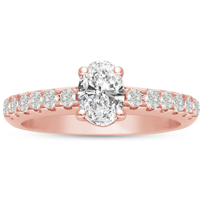 1 1/3 Carat Oval Shape Diamond Engagement Ring Crafted in 14K Rose Gold (5.3 g) (, SI2-I1) by SuperJeweler