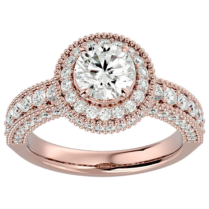 2.5 Carat Halo Diamond Engagement Ring in 14K Rose Gold (3 g) (  SI2-I1) by SuperJeweler