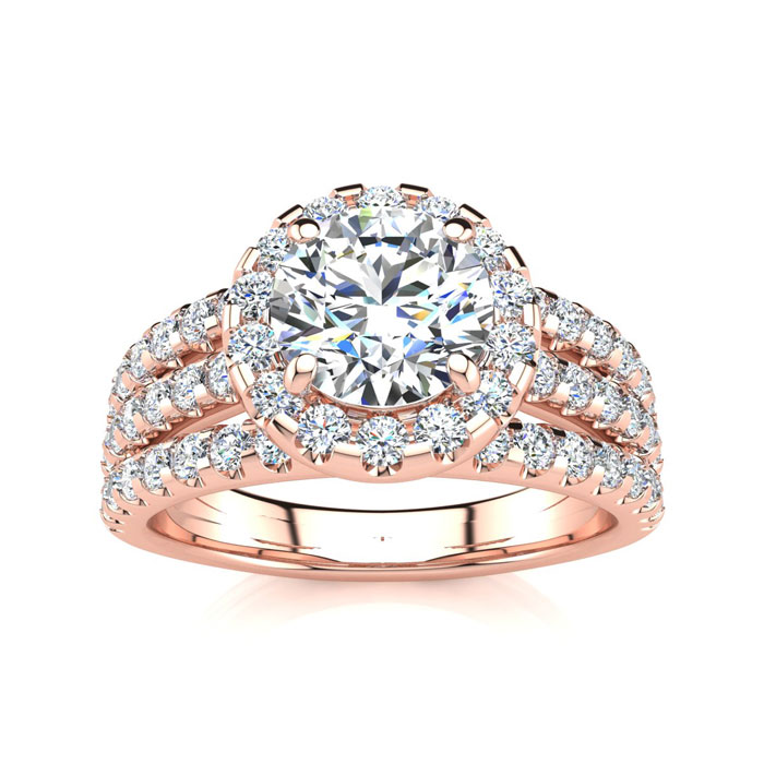 2 Carat Round Halo Diamond Engagement Ring in 14K Rose Gold (6 g) (  SI2-I1)  Size 5 by SuperJeweler