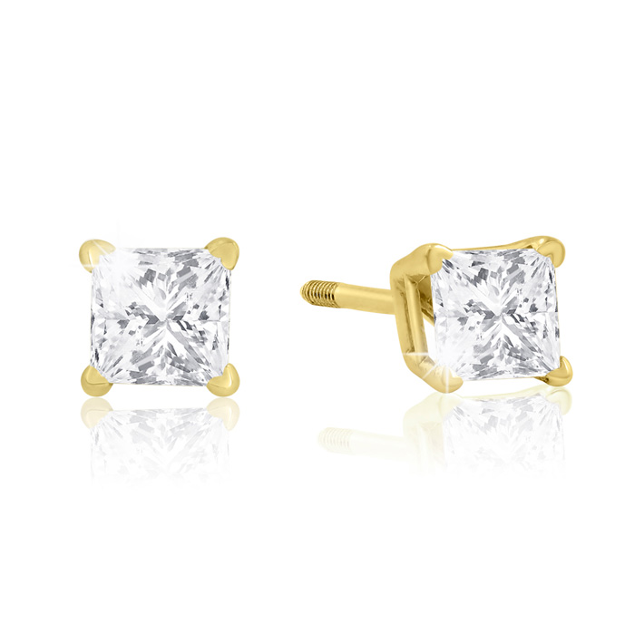 1/2 Carat Princess Cut Diamond Yellow Gold Stud Earrings G/H Color Color SI3/I1 Clarity by SuperJeweler