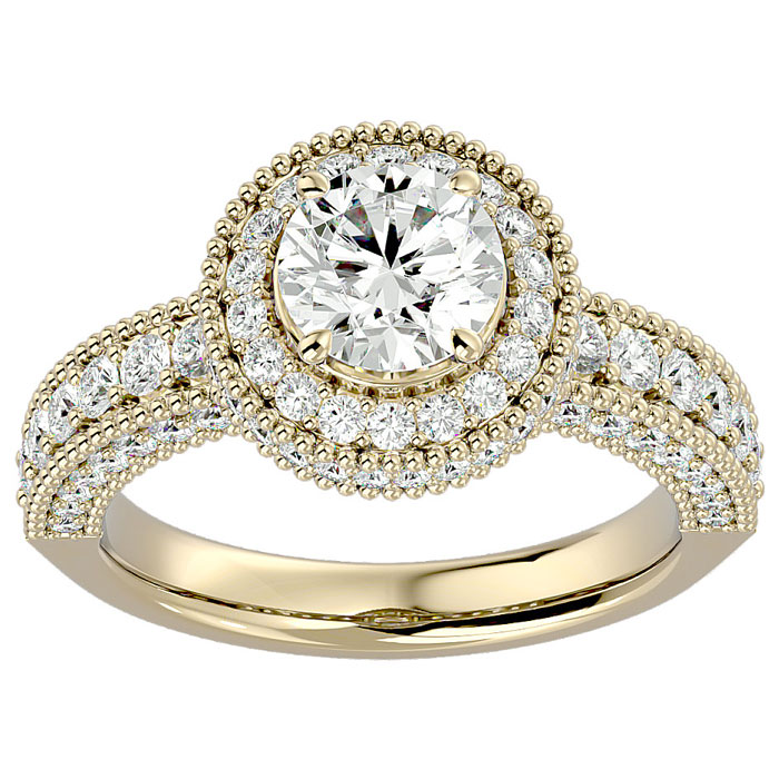 2.5 Carat Halo Diamond Engagement Ring in 14K Yellow Gold (3 g) (  SI2-I1)  Size 7.5 by SuperJeweler