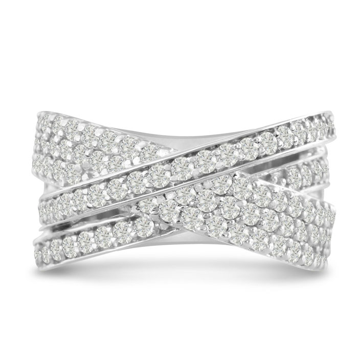 1 3/4 Carat Five Row Criss Cross 170 Diamond Ring in 14K White Go