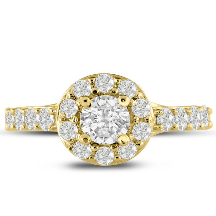 1.5 Carat Halo Diamond Engagement Ring Crafted in 14K Yellow Gold