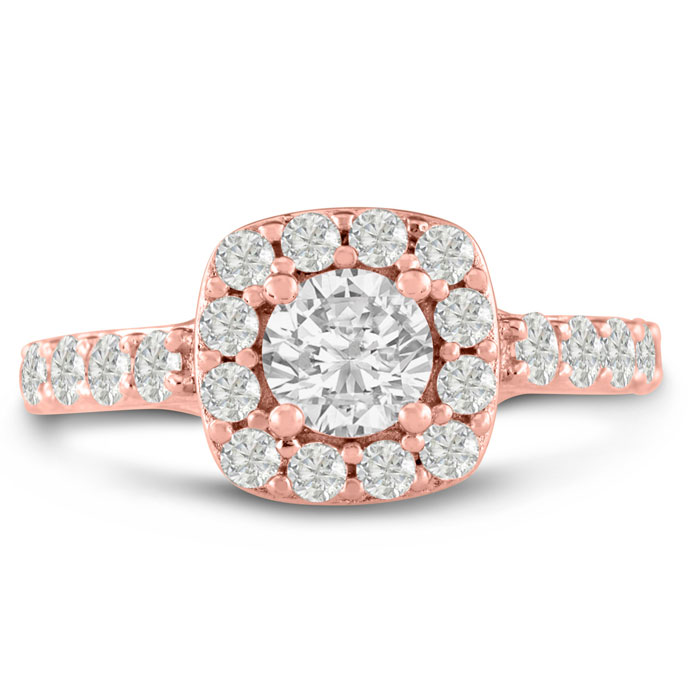 1 3/4 Carat Halo Diamond Engagement Ring Crafted in 14K Rose Gold