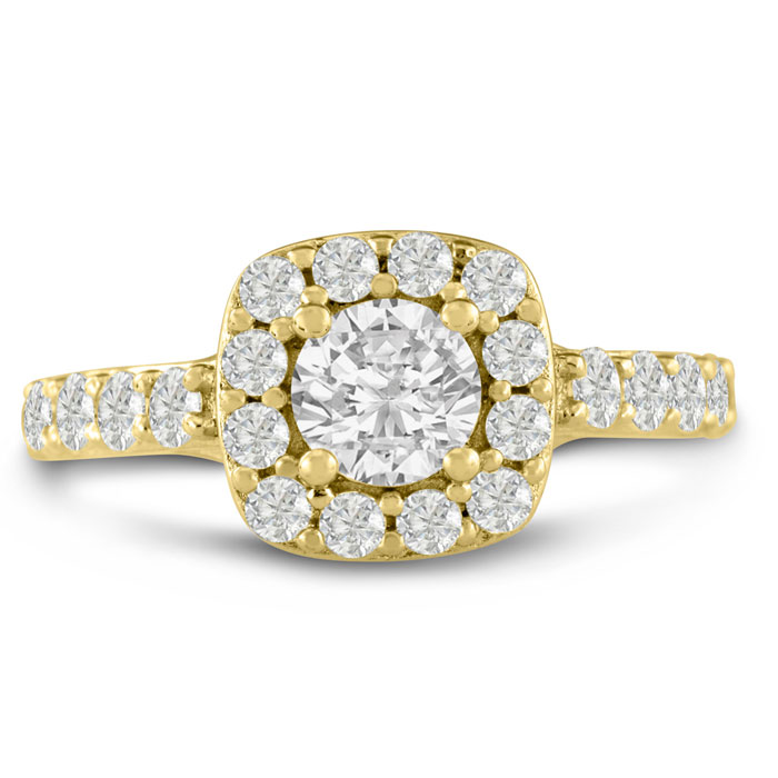 1 3/4 Carat Halo Diamond Engagement Ring in 14K Yellow Gold (5.8 