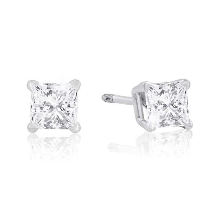 1/2 Carat Princess Cut Diamond Stud Earrings in 14k White Gold, , SI1 by SuperJeweler