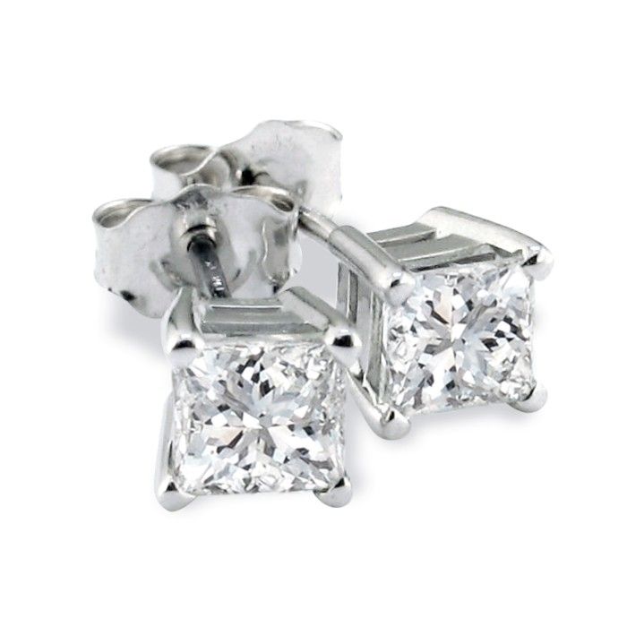 Platinum 3/4 Carat Princess Cut Diamond Stud Earrings, ,  by SuperJeweler