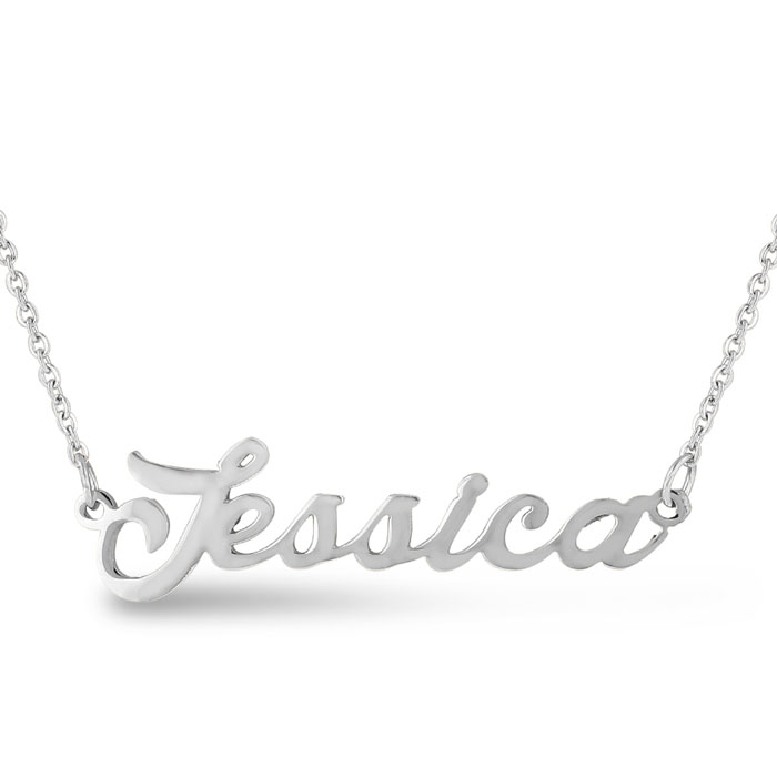 Jessica Nameplate Necklace in Silver, 16 Inch Chain by SuperJeweler