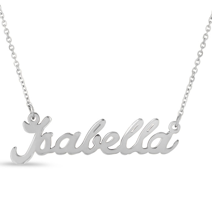 Isabella Nameplate Necklace in Silver, 16 Inch Chain by SuperJeweler