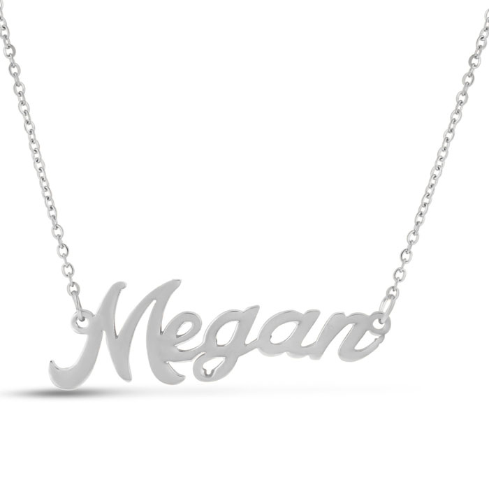 Megan Nameplate Necklace in Silver, 16 Inch Chain by SuperJeweler