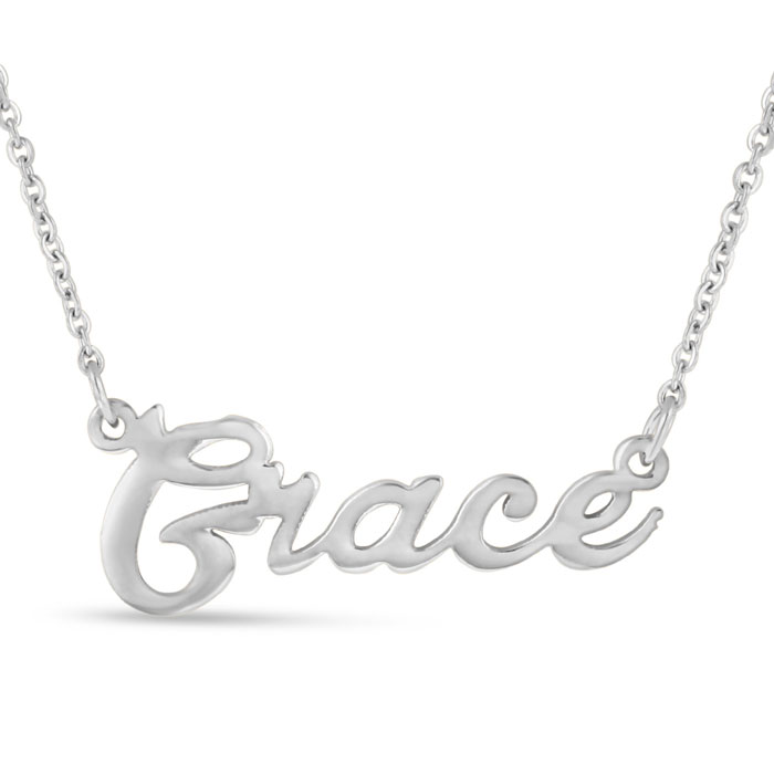 Grace Nameplate Necklace in Silver, 16 Inch Chain by SuperJeweler