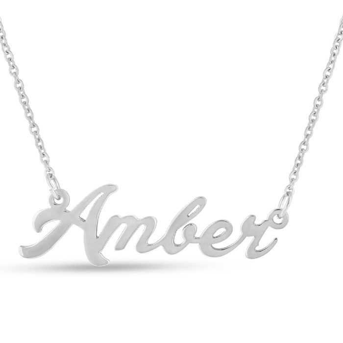 Amber Nameplate Necklace in Silver, 16 Inch Chain by SuperJeweler