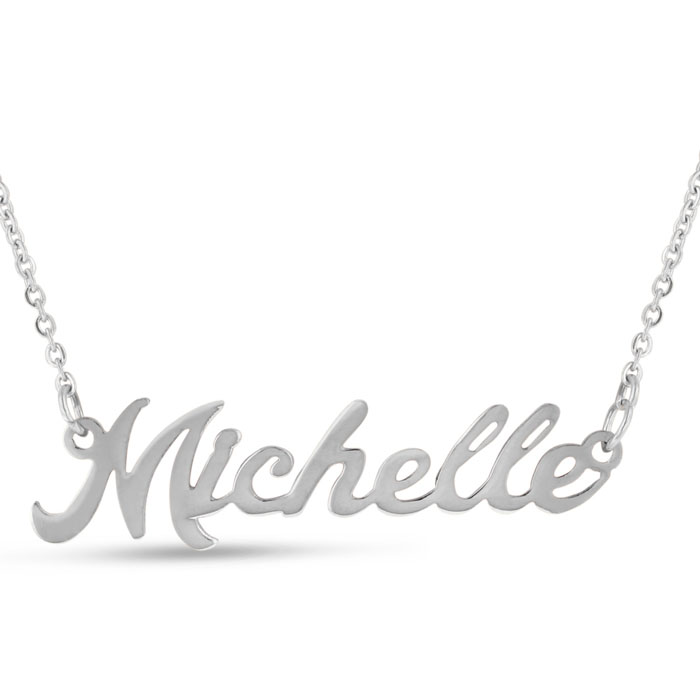 Michelle Nameplate Necklace in Silver, 16 Inch Chain by SuperJeweler