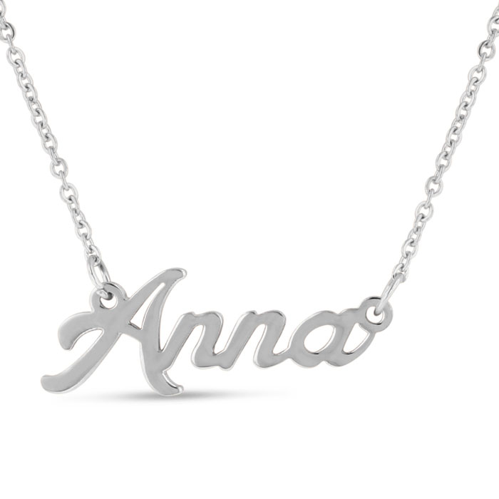 Anna Nameplate Necklace in Silver, 16 Inch Chain by SuperJeweler