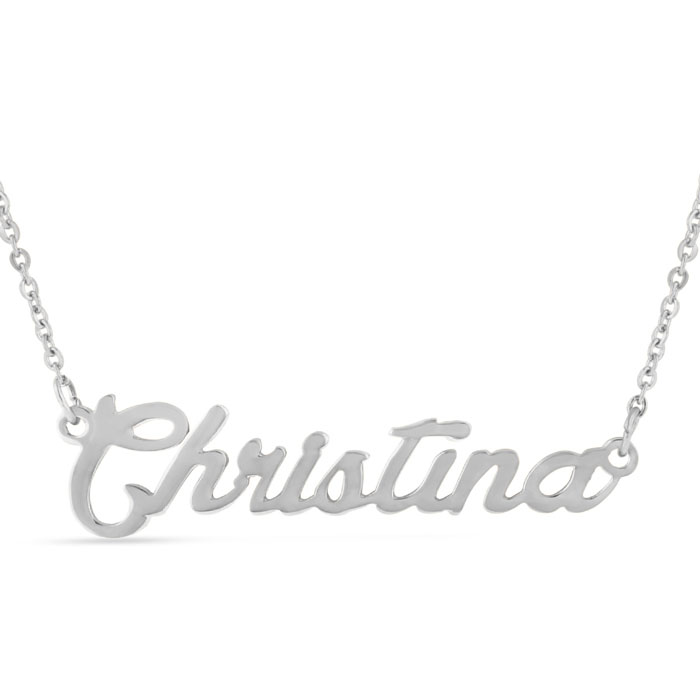 Christina Nameplate Necklace in Silver, 16 Inch Chain by SuperJeweler