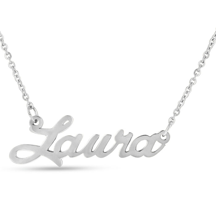 Laura Nameplate Necklace in Silver, 16 Inch Chain by SuperJeweler