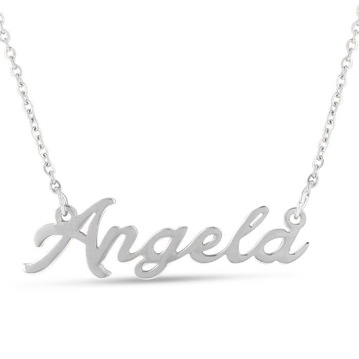 Angela Nameplate Necklace in Silver, 16 Inch Chain by SuperJeweler