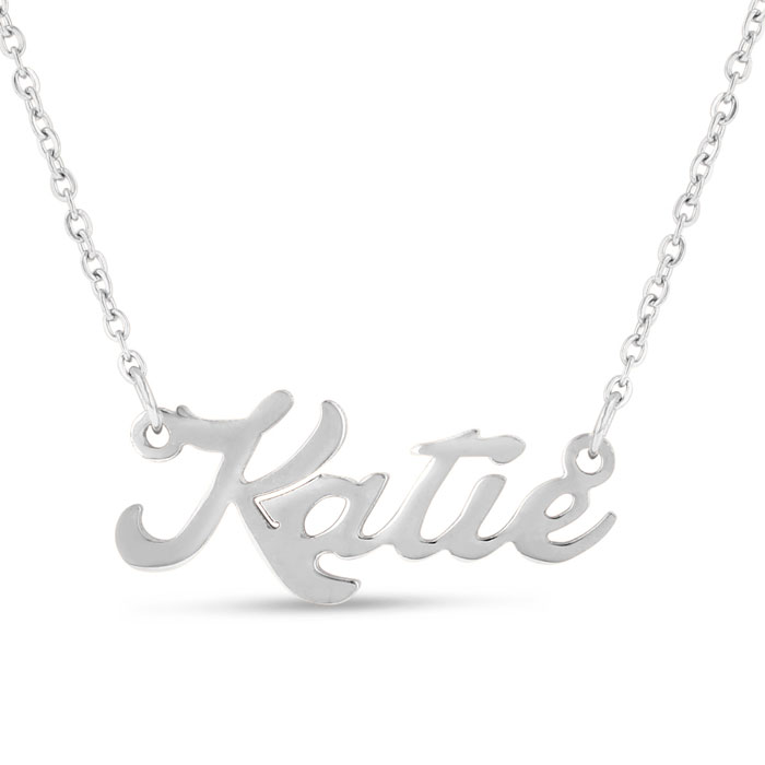 Katie Nameplate Necklace in Silver, 16 Inch Chain by SuperJeweler