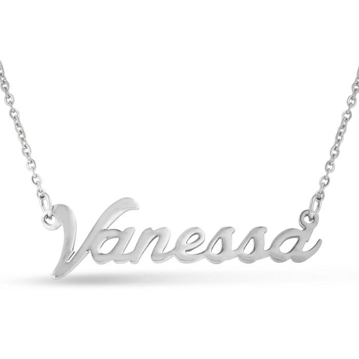 Vanessa Nameplate Necklace in Silver, 16 Inch Chain by SuperJeweler