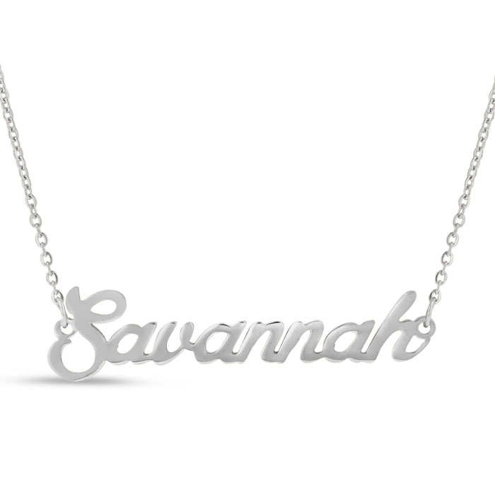 Savannah Nameplate Necklace in Silver, 16 Inch Chain by SuperJeweler