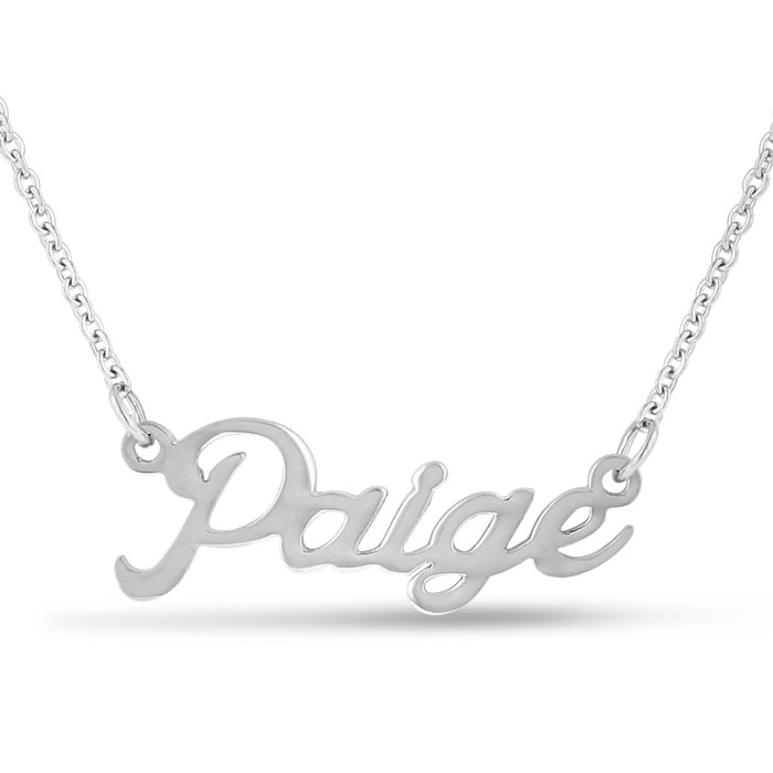 Paige Nameplate Necklace in Silver, 16 Inch Chain by SuperJeweler