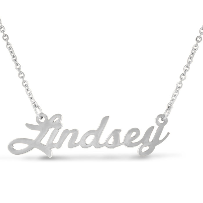 Lindsey Nameplate Necklace in Silver, 16 Inch Chain by SuperJeweler