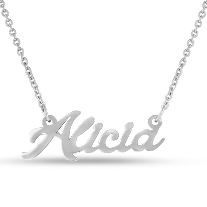 Alicia Nameplate Necklace in Silver, 16 Inch Chain by SuperJeweler