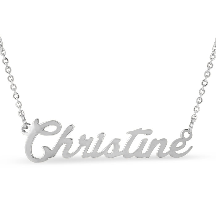 Christine Nameplate Necklace in Silver, 16 Inch Chain by SuperJeweler