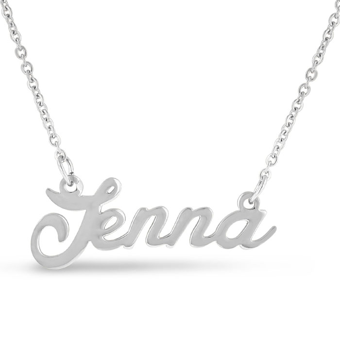 Jenna Nameplate Necklace in Silver, 16 Inch Chain by SuperJeweler