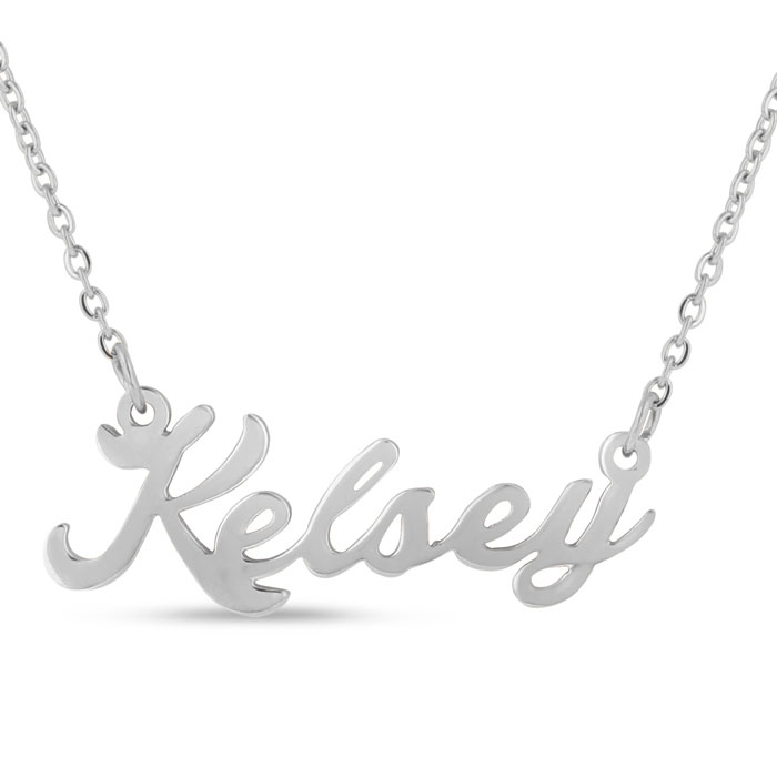 Kelsey Nameplate Necklace in Silver, 16 Inch Chain by SuperJeweler