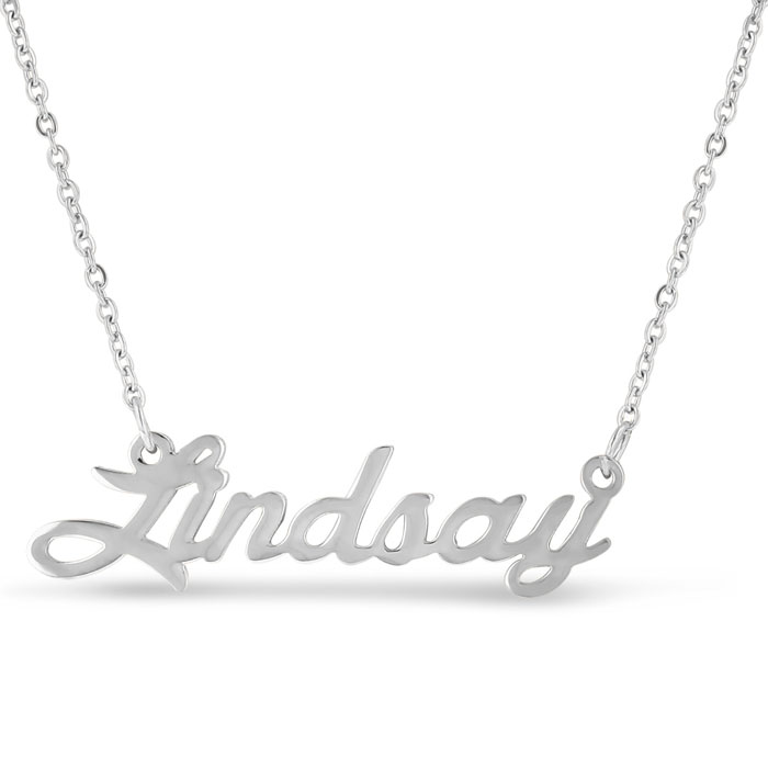 Lindsay Nameplate Necklace in Silver, 16 Inch Chain by SuperJeweler