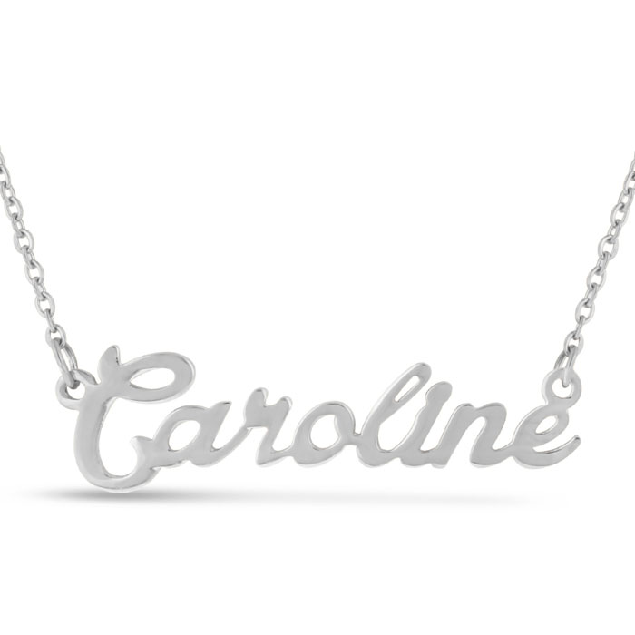 Caroline Nameplate Necklace in Silver, 16 Inch Chain by SuperJeweler