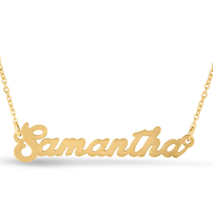 Samantha Nameplate Necklace in Gold, 16 Inch Chain by SuperJeweler