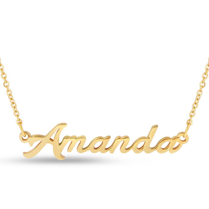 Amanda Nameplate Necklace in Gold, 16 Inch Chain by SuperJeweler