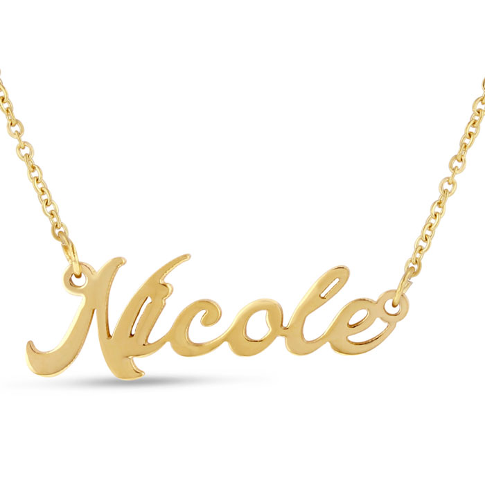 Nicole Nameplate Necklace in Gold, 16 Inch Chain by SuperJeweler