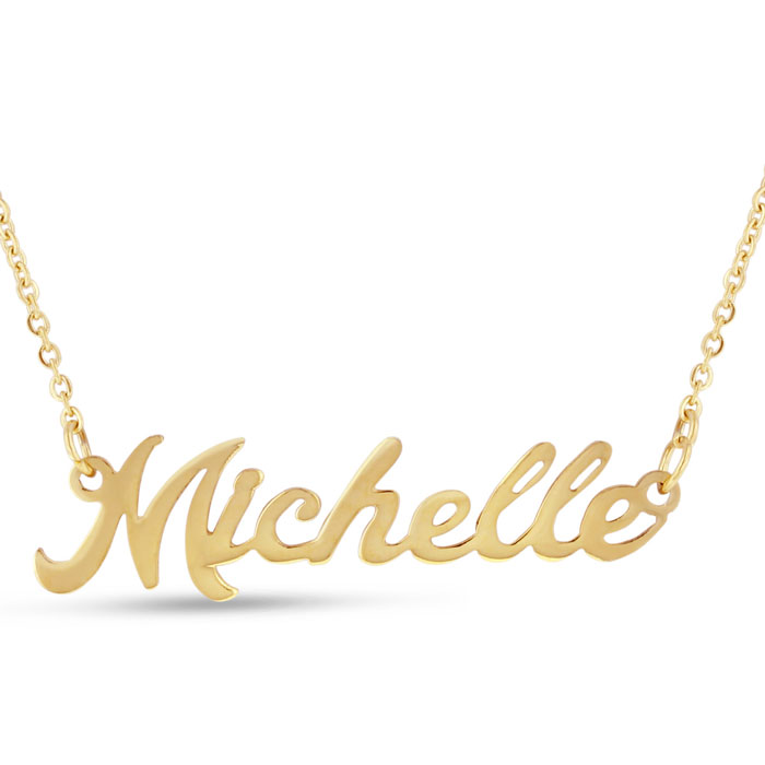 Michelle Nameplate Necklace in Gold, 16 Inch Chain by SuperJeweler