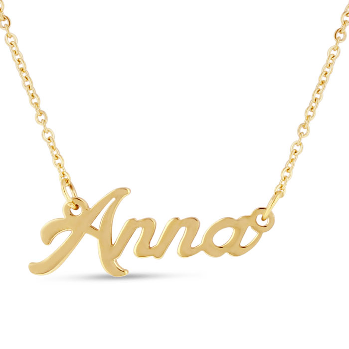 Anna Nameplate Necklace in Gold, 16 Inch Chain by SuperJeweler