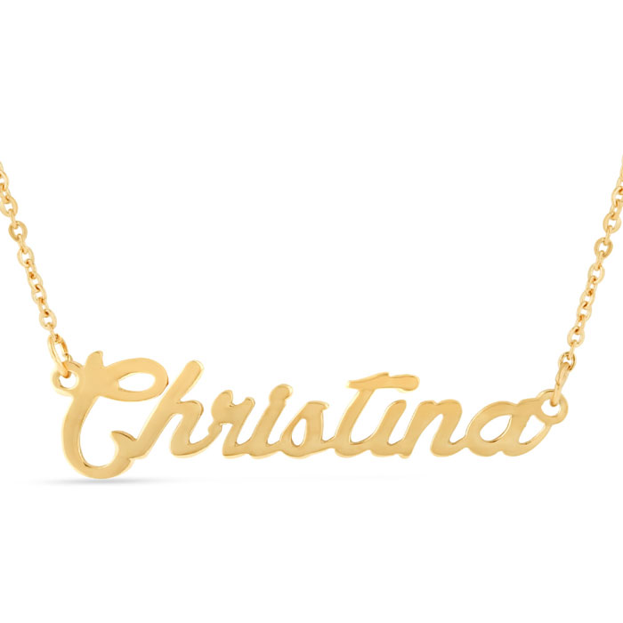 Christina Nameplate Necklace in Gold, 16 Inch Chain by SuperJeweler