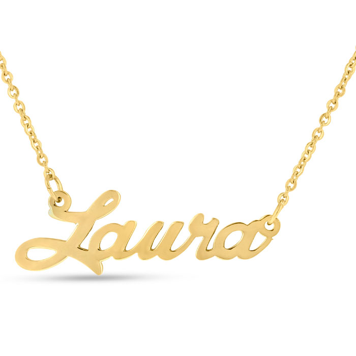 Laura Nameplate Necklace in Gold, 16 Inch Chain by SuperJeweler