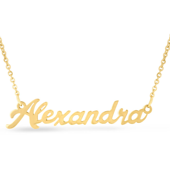 Alexandra Nameplate Necklace in Gold, 16 Inch Chain by SuperJeweler