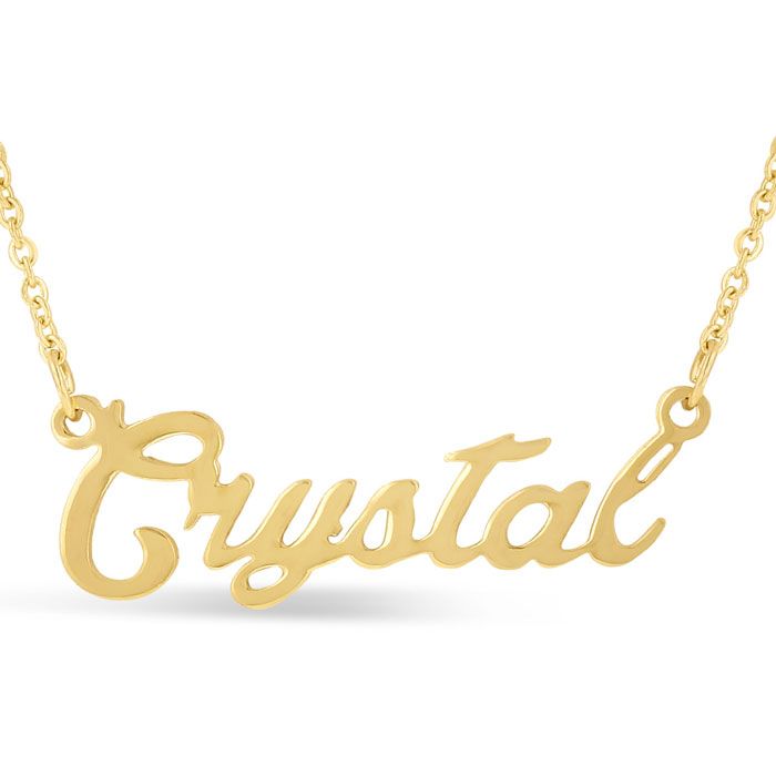 Crystal Nameplate Necklace in Gold, 16 Inch Chain by SuperJeweler