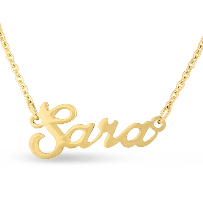 Sara Nameplate Necklace in Gold, 16 Inch Chain by SuperJeweler