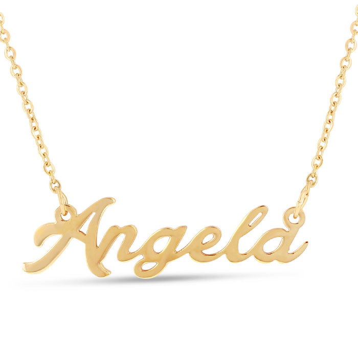 Angela Nameplate Necklace in Gold, 16 Inch Chain by SuperJeweler