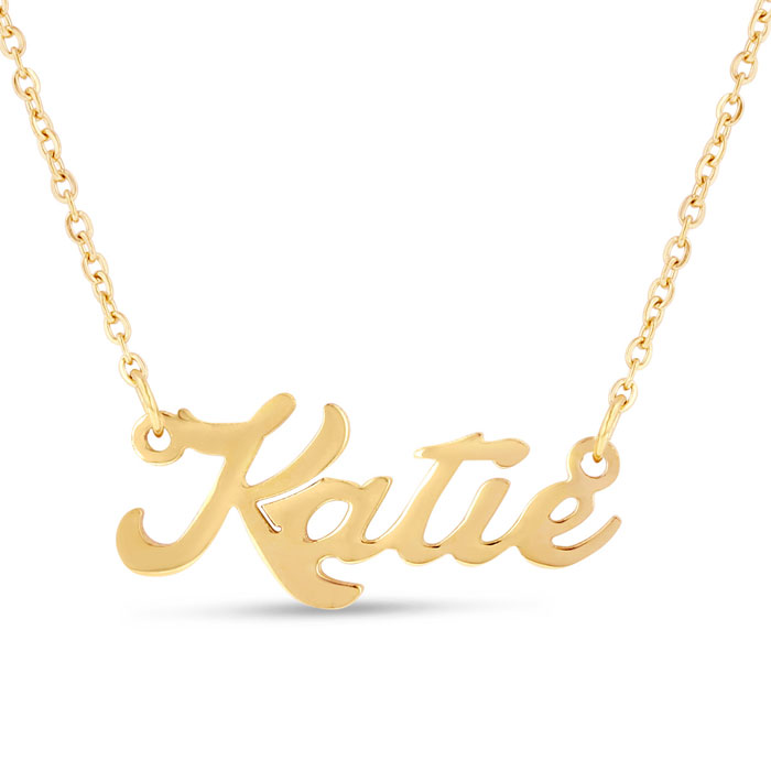 Katie Nameplate Necklace in Gold, 16 Inch Chain by SuperJeweler