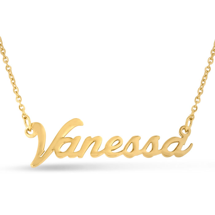 Vanessa Nameplate Necklace in Gold, 16 Inch Chain by SuperJeweler