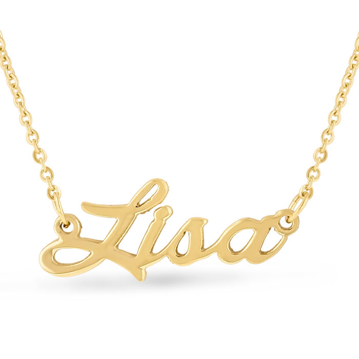 Lisa Nameplate Necklace in Gold, 16 Inch Chain by SuperJeweler